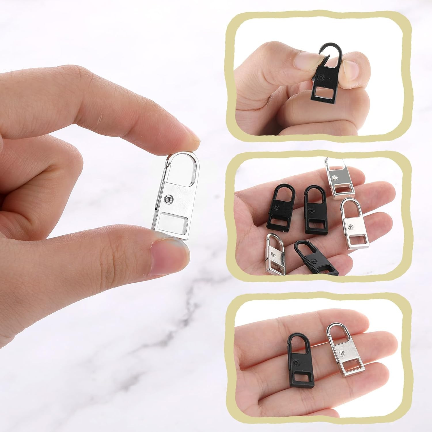 12 PCS Heavy Duty Zipper Pull Replacement for Suitcase Jacket Backpack Black/Sil