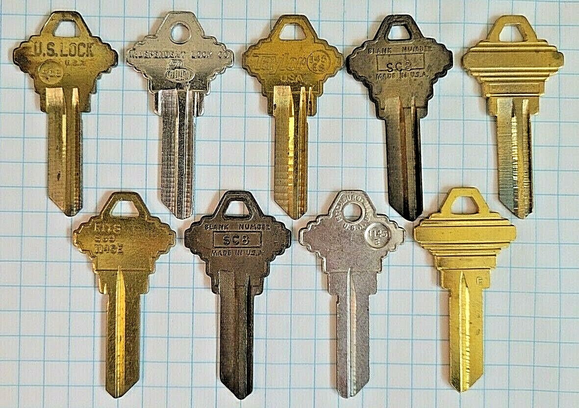 Mixed Lot of Vintage SC8 145E 1145E NOS Blanks for Schlage (9 Blanks) Locksmith