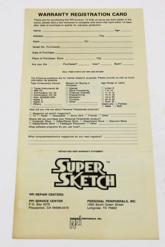 Super Sketch G2300 (1984) for Atari Home Computers Video Graphics #1