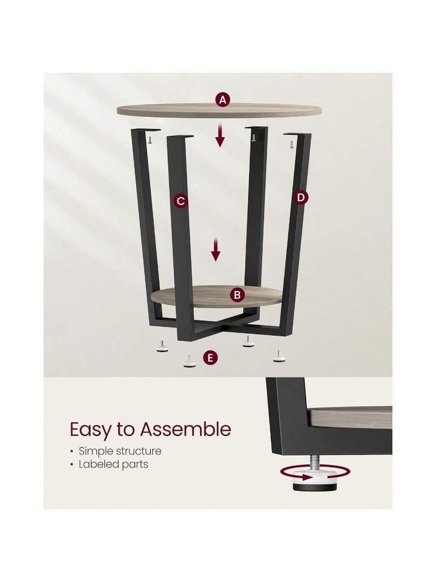VASAGLE Round End Table w/ Storage Shelf Easy Assembly Industrial Steel Frame