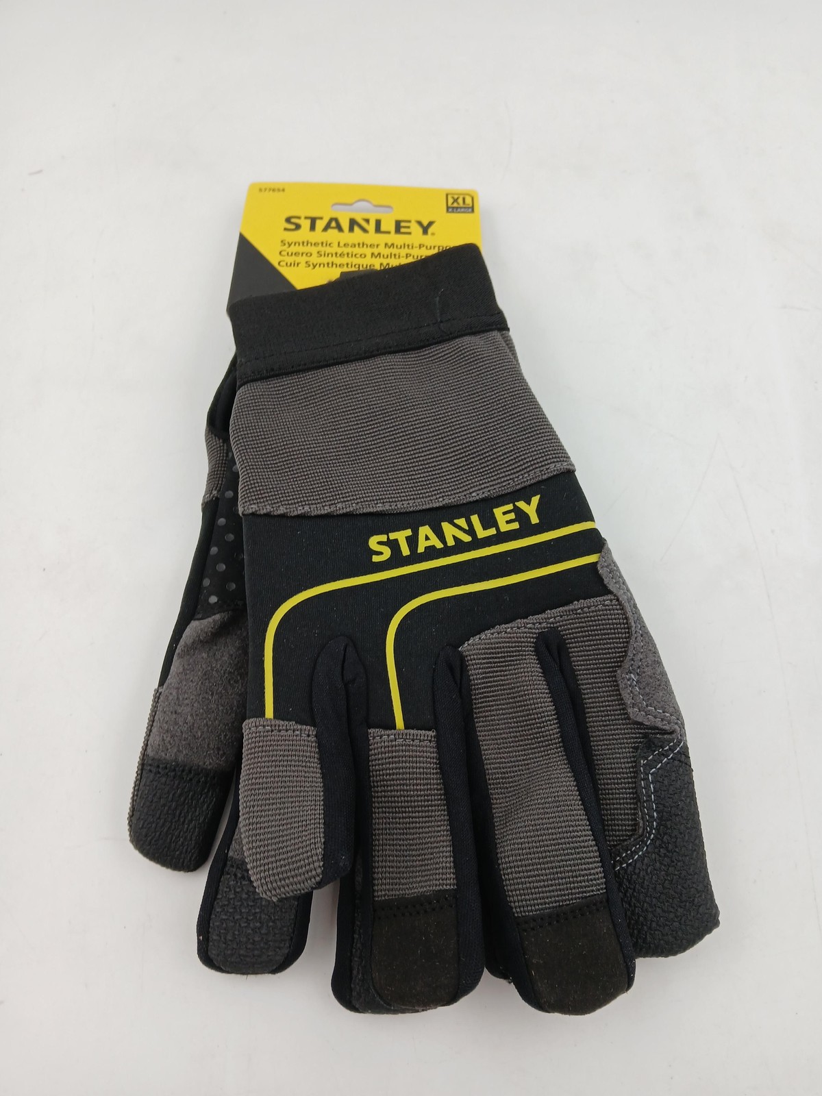 Stanley Work Gloves XL Black Synthetic Leather Multi-Purpose Neoprene Grip Palm