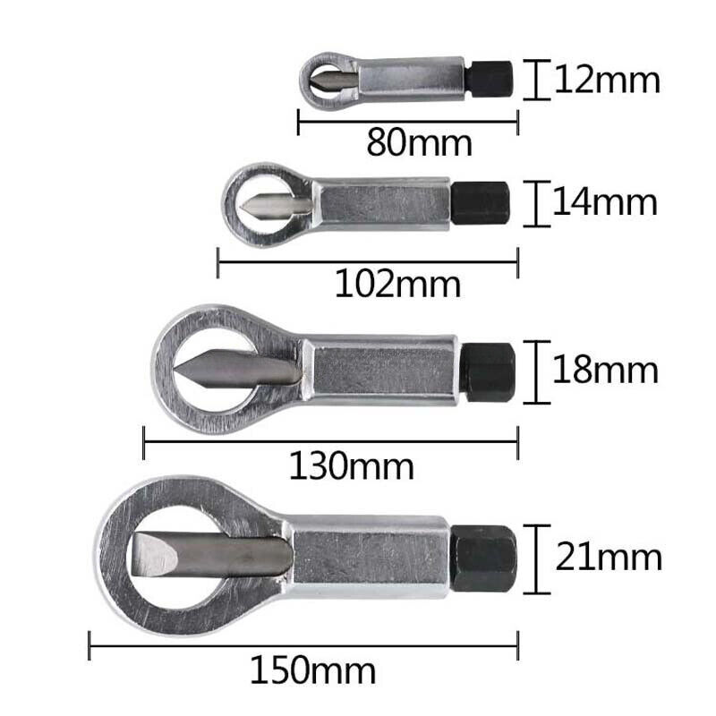 4PCS Nut Splitter Cracker Remover Extractor Wrenches Hex Spanner Tool Set 9-27mm