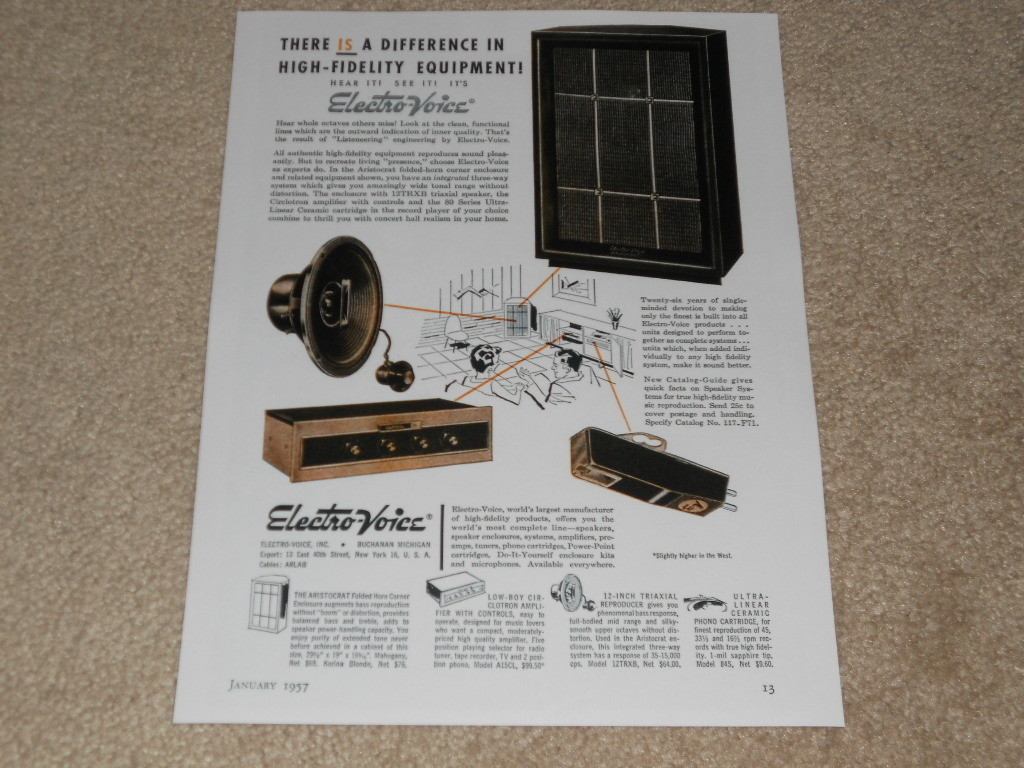 Electro-Voice Aristocrat SPeaker, Low-Boy, 12trxb, Articles, Info, 1957, 1 Pg