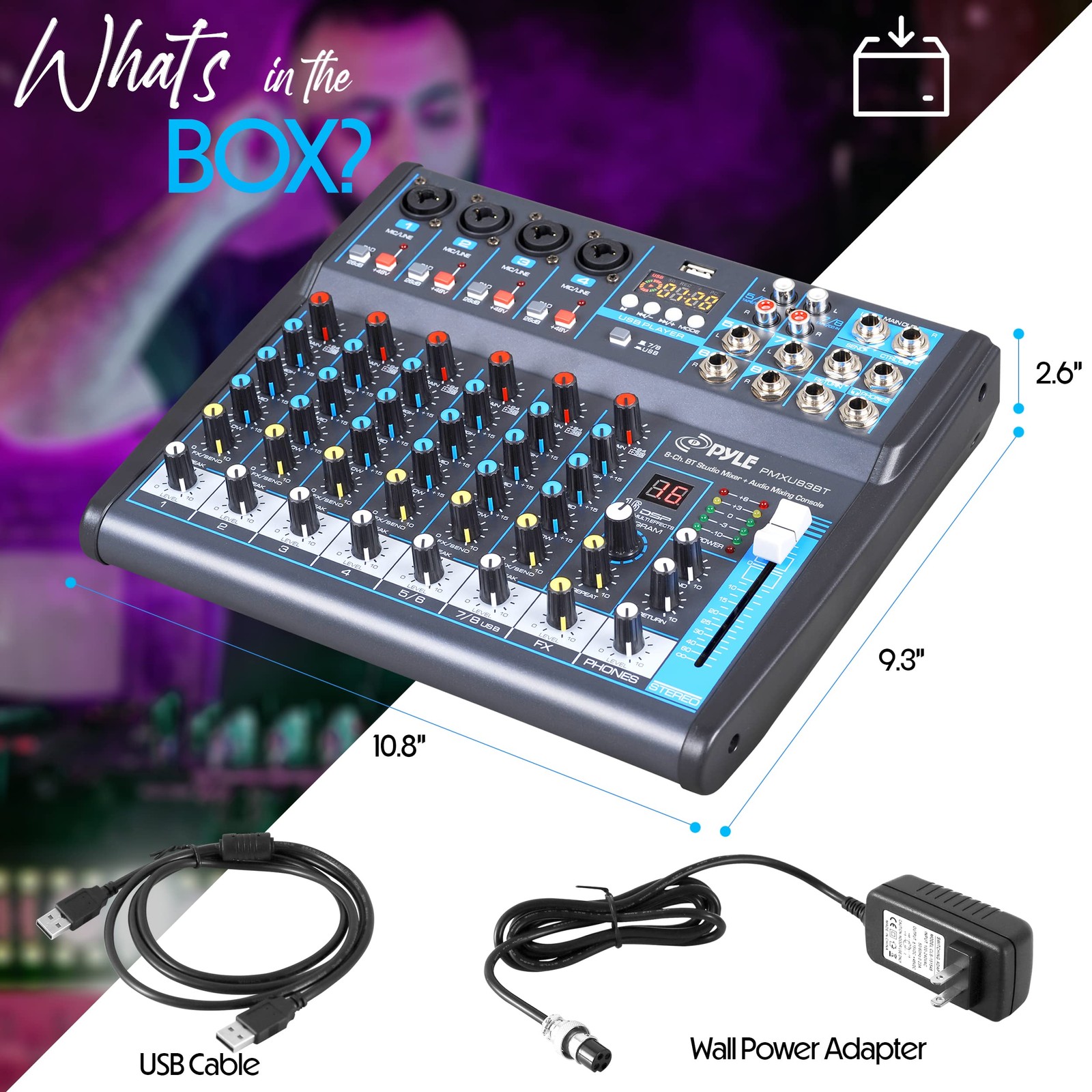 Pyle 8 Channel Bluetooth Studio Mixer - USB Computer Recording, 8, Black