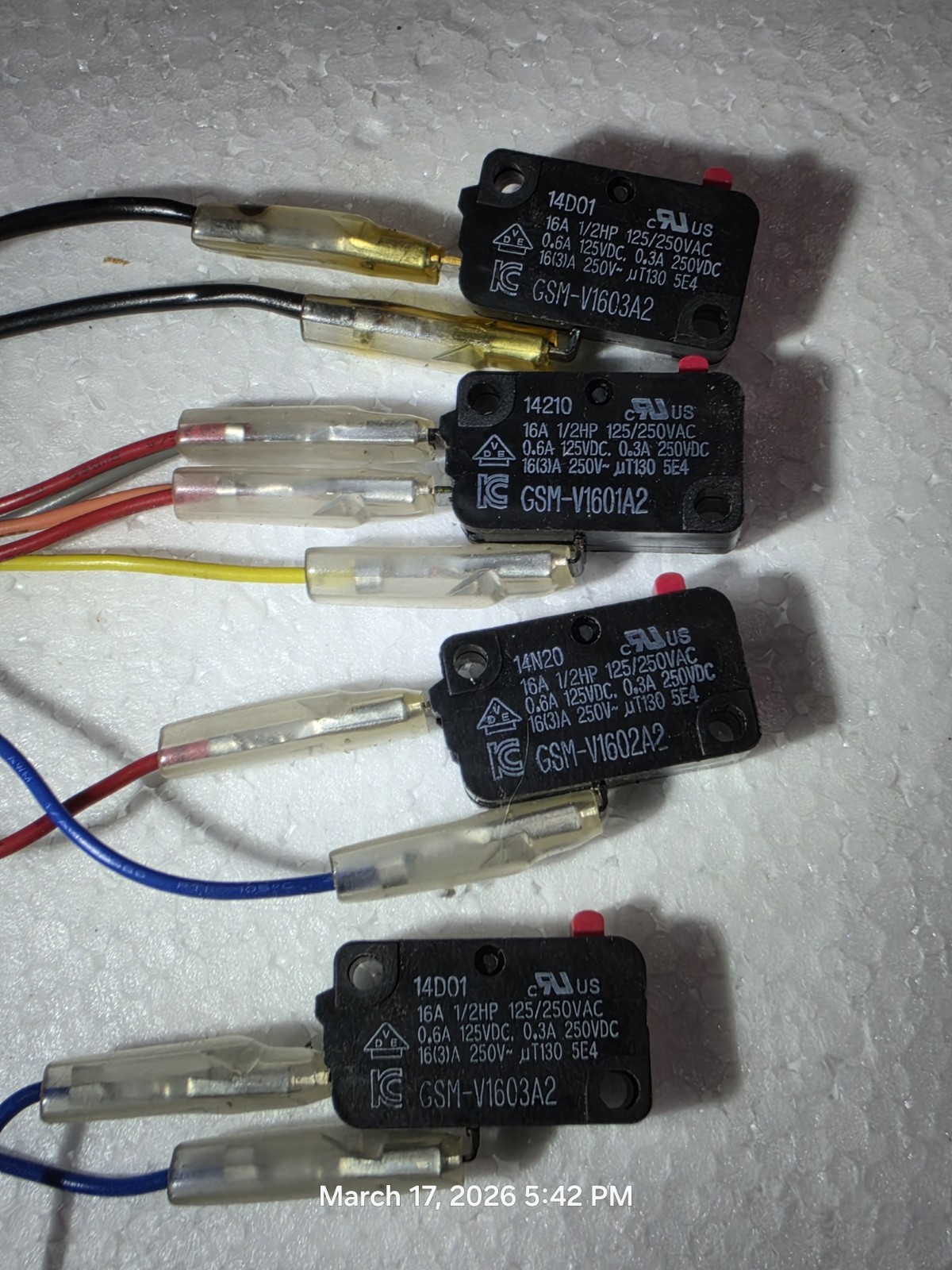 Microswitch 16A 1/2HP 125/250V (4 Pack) 2603171741