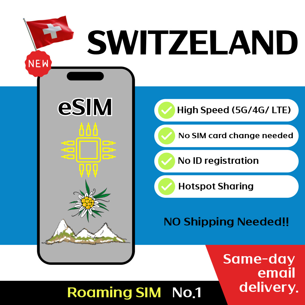 Switzerland + Europe Travel eSIM - 7 to 30 Days - 5GB / 10GB , Unlimited