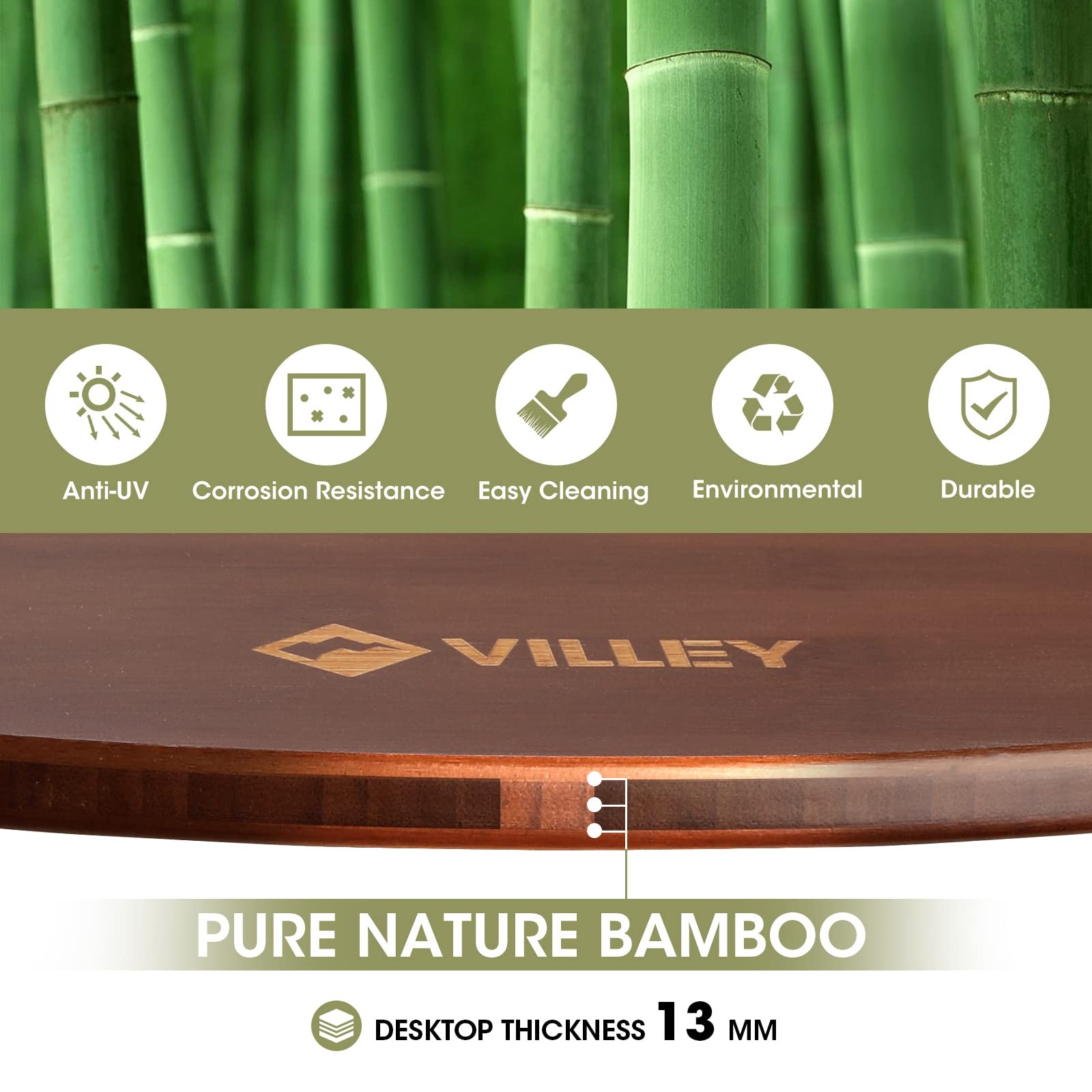 Bamboo Round Folding Table, Camping Half-fold Portable Table with Carrying Ba...