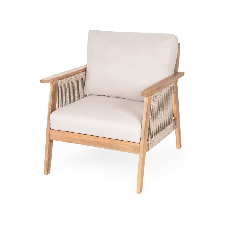 4-Piece Acacia Wood Rope Outdoor Sectional Patio Sofa Set Beige Teak
