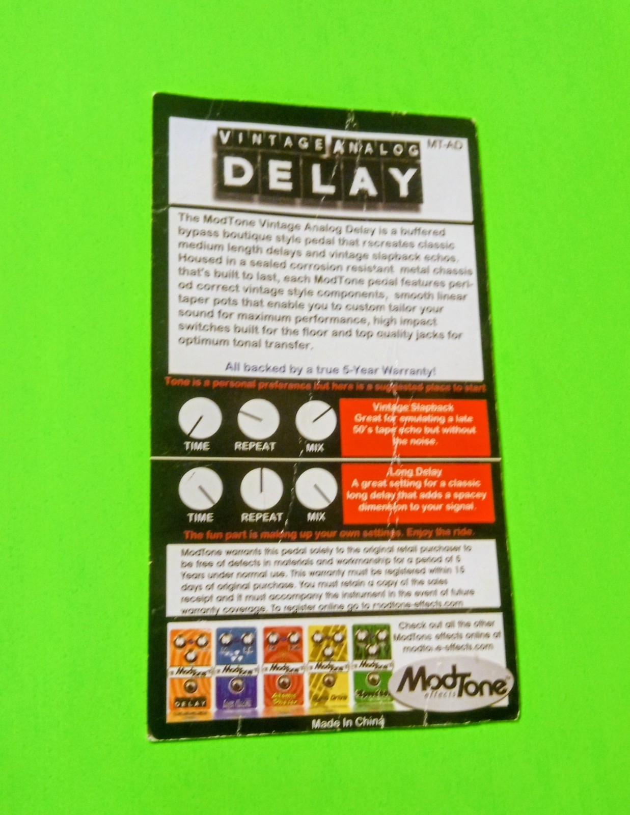 ModTone Vintage Analog Delay Guitar Effect Pedal