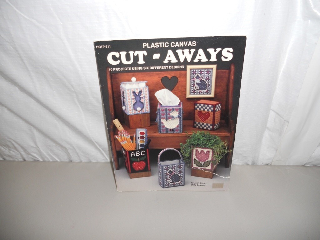 VTG CUT-AWAYS PLASTIC CANVAS 10 PROJECTS TEACHER CADDY BOOKENDS PLANT HOLDER