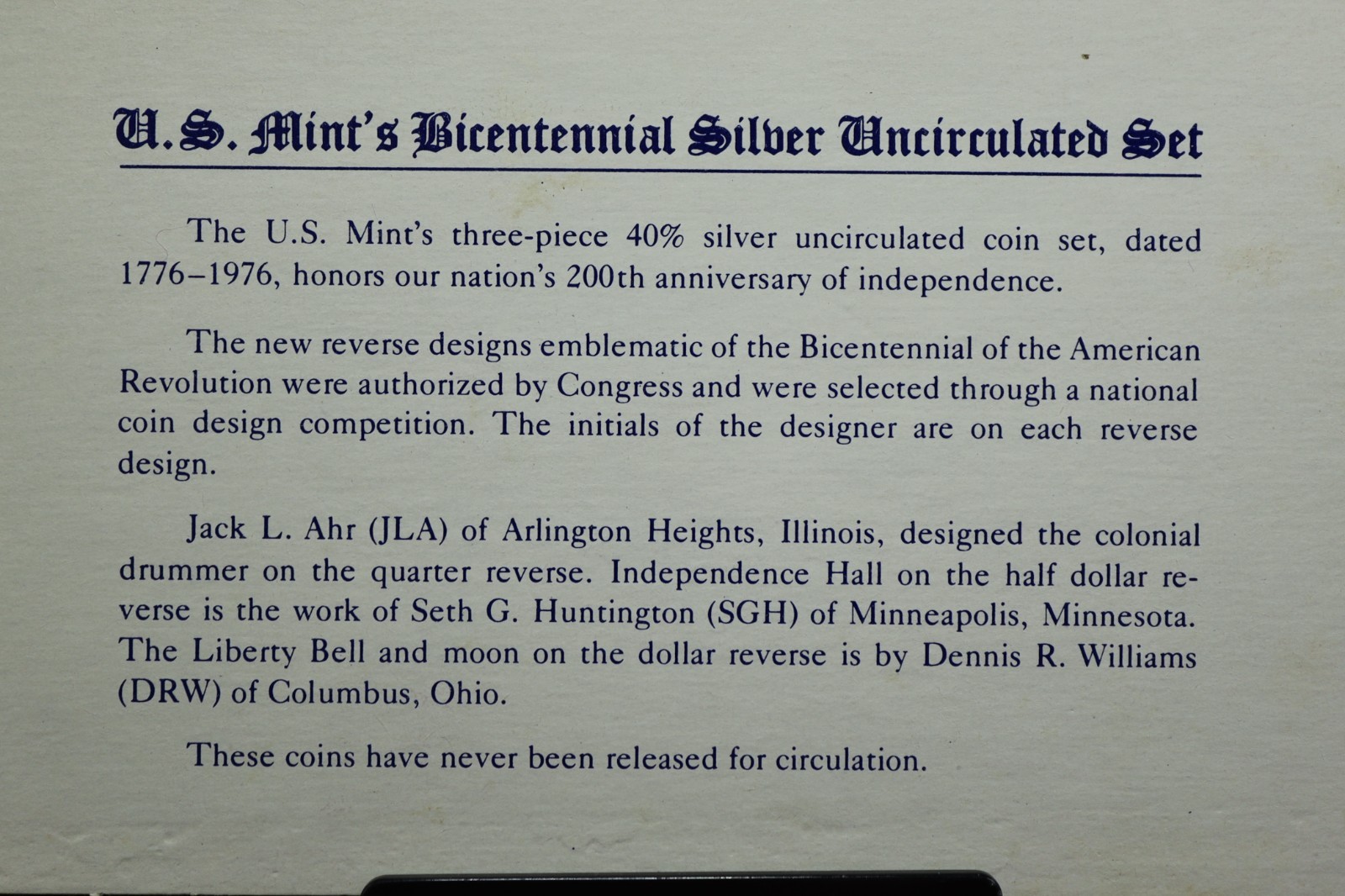 1776-1976 Silver Bicentennial 3 Coin Silver UNC Set