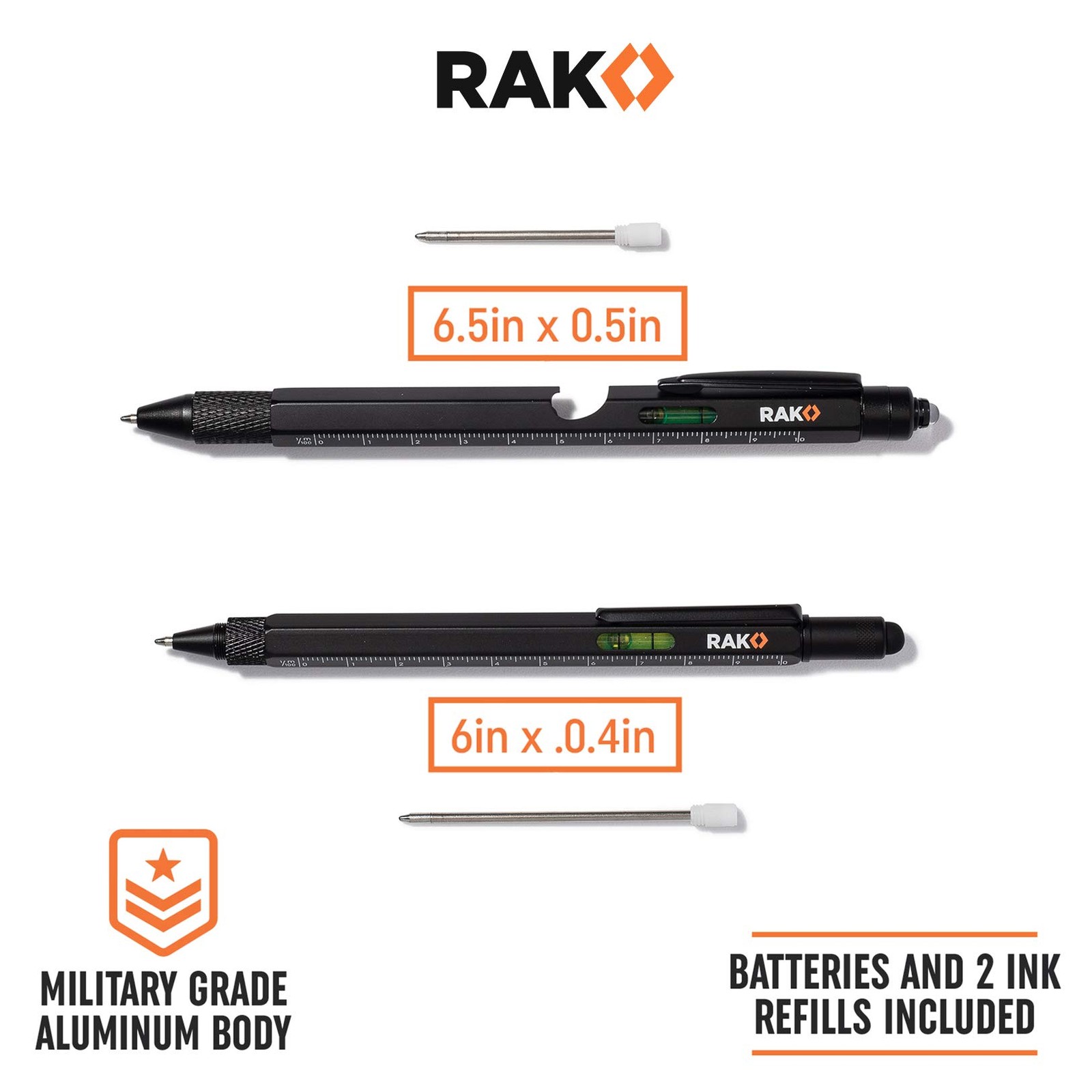 RAK Multitool Pen - Multi-Tool Set 11 in 1, Pocket Size (2 count), Black