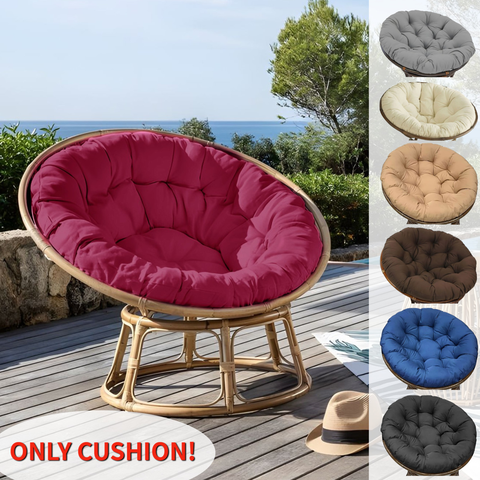 Waterproof Egg Chair Cushion 48" Papasan Chair Replacement Pad f Indoor&Outdoor