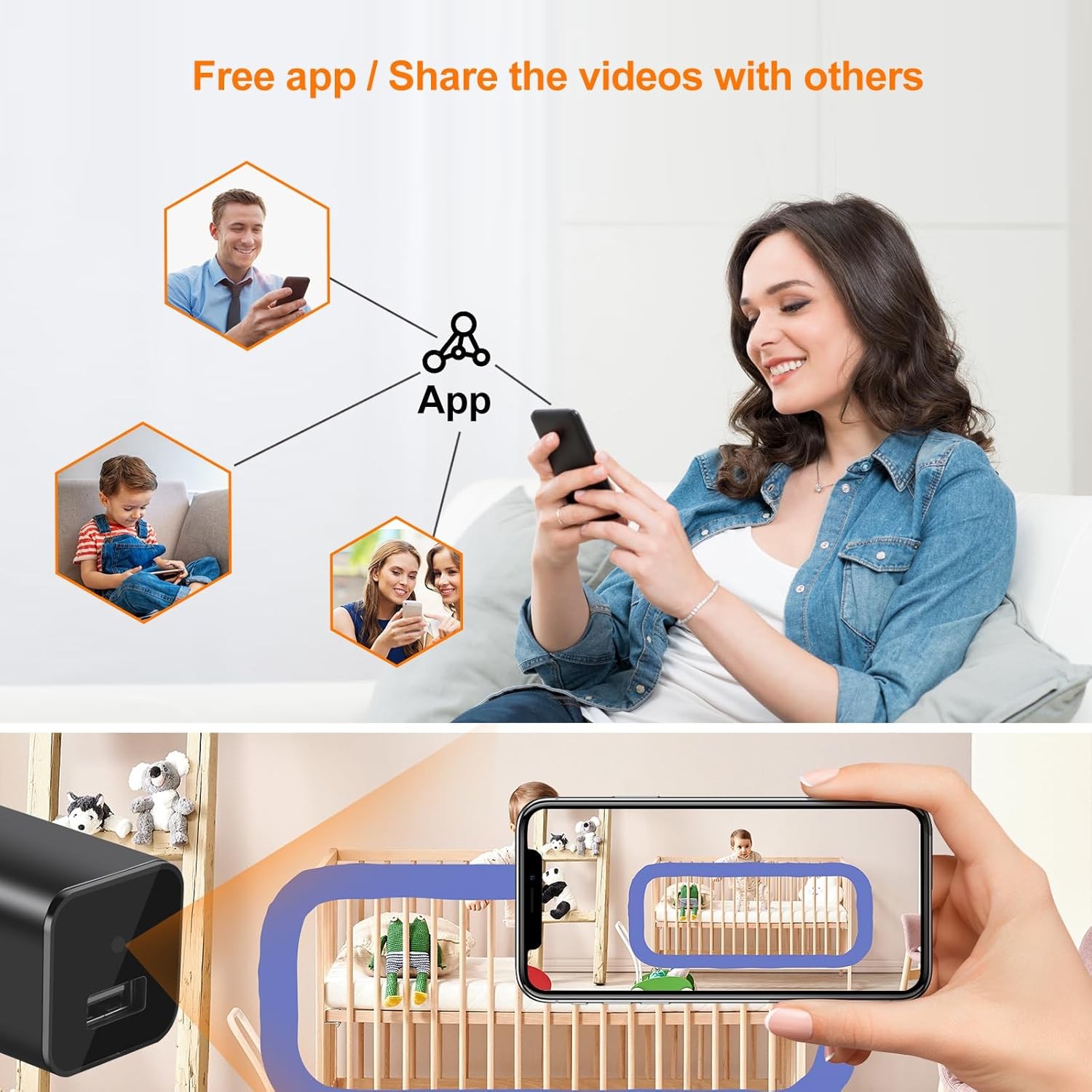 Mini 1080P Camera Charger - Wireless Camera - Wifi Tiny USB Charger Camera, 140-