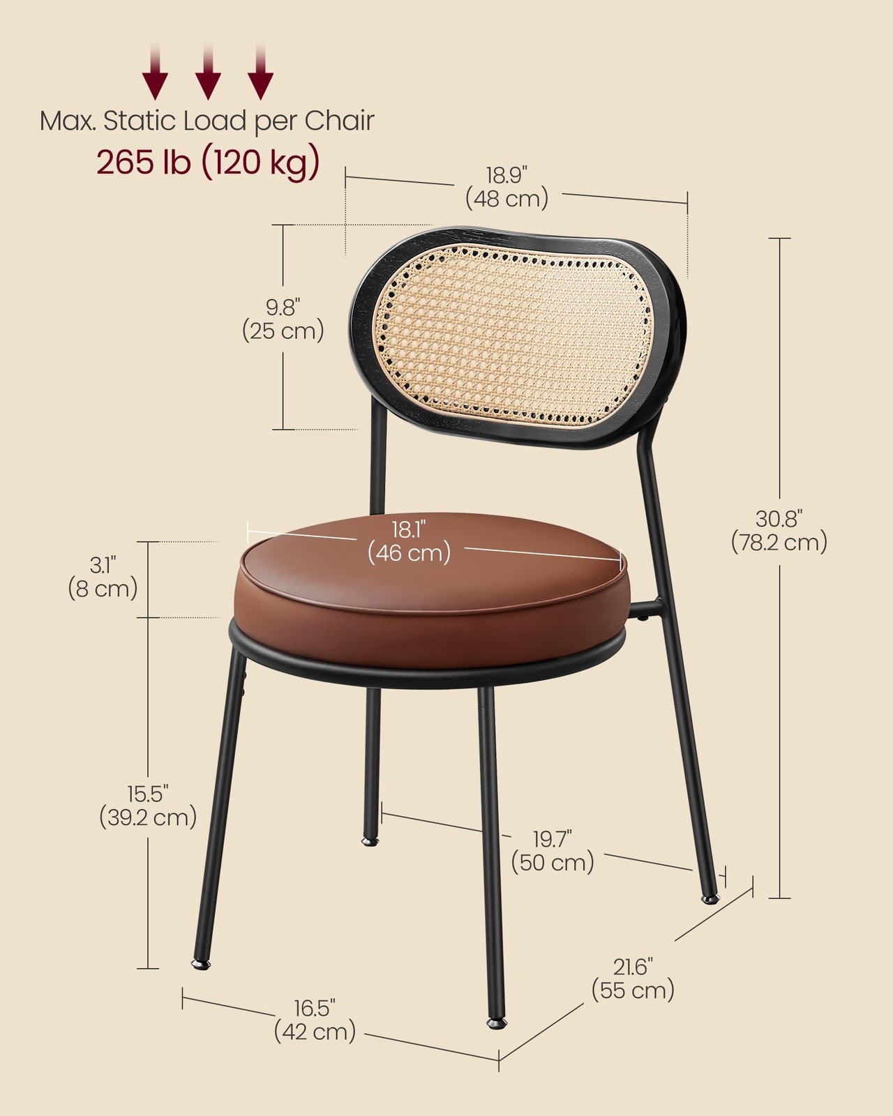 Dining Chairs, Set of 4 Accent Chair for Dining Room Kitchen, with Boho PE Ra...