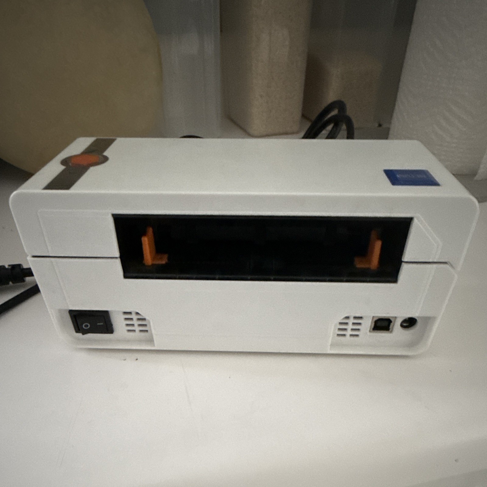 NETUM POS Label Printer, White/Orange, Includes Power Adapter and Printer Unit