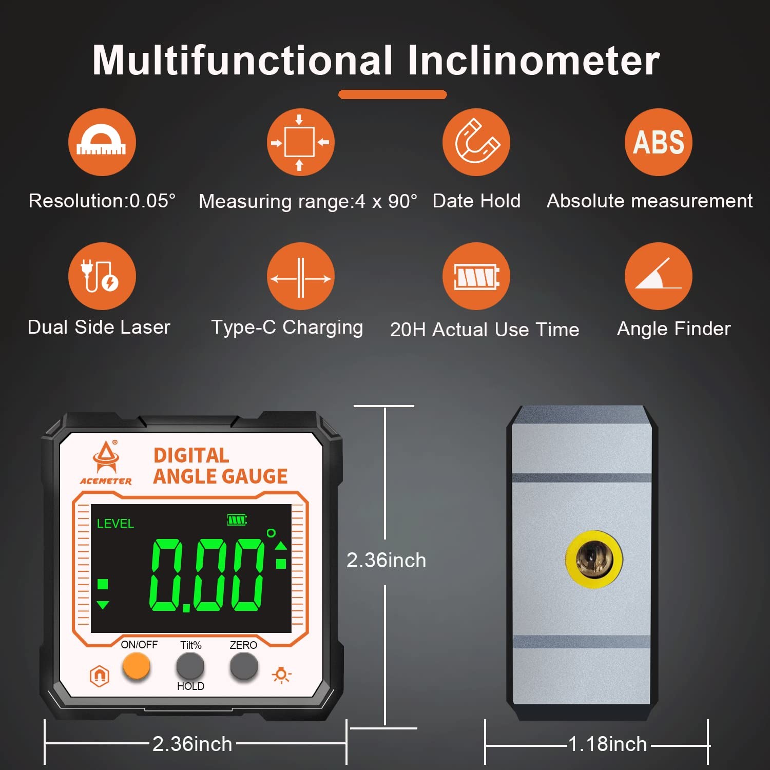 Digital Angle Finder with Electronic Laser，3-in-1 Angle Finder-Electronic Lev...