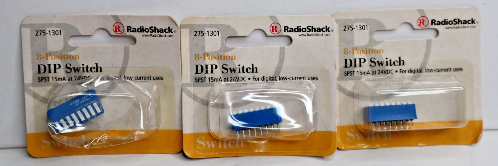 RadioShack 275-1301 8-Position DIP Switch ~ SPST ~ 15mA at 24VDC (Lot of 3) New