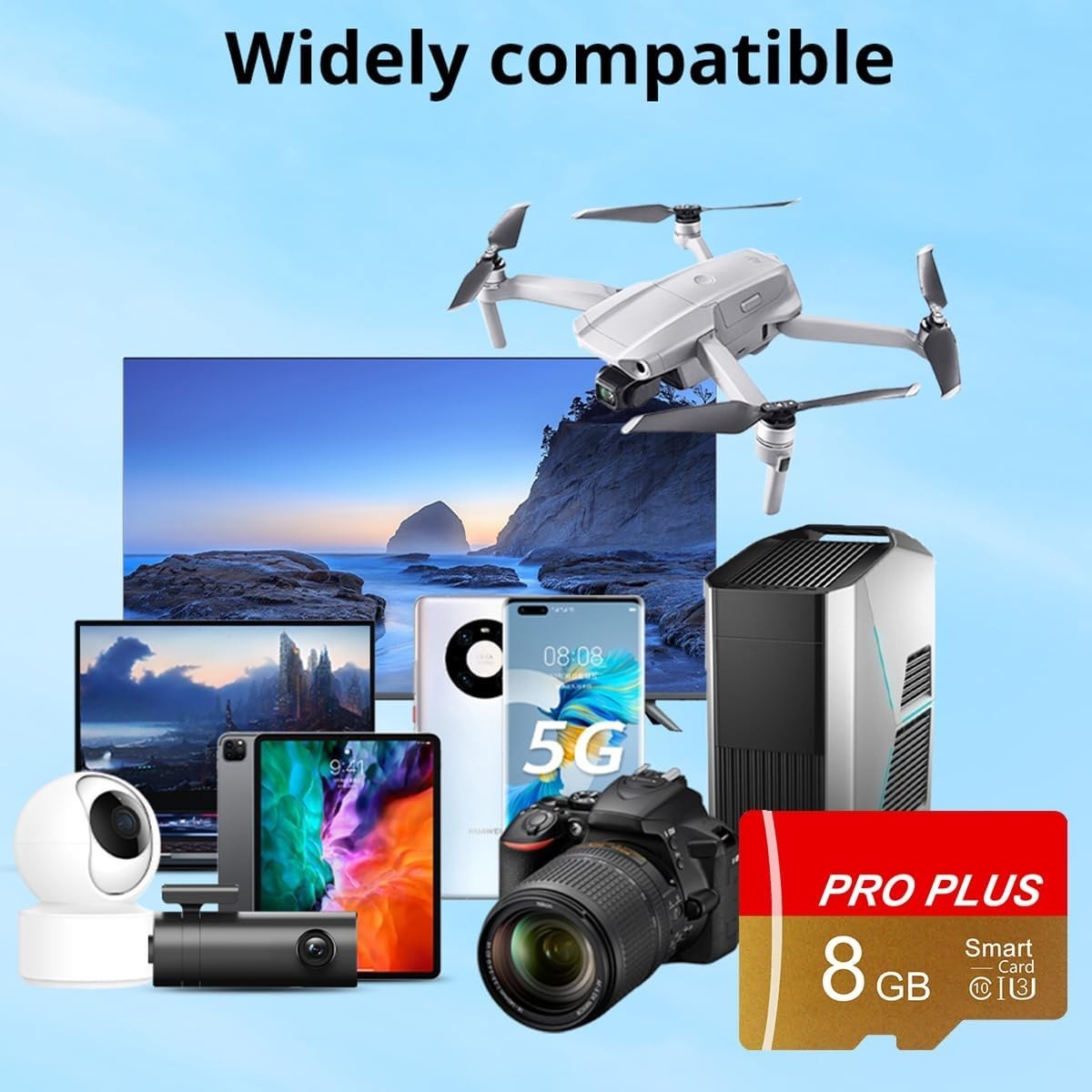 2 Pack 8GB High-Speed TF Cards with Adapter - Universal Device Compatibility