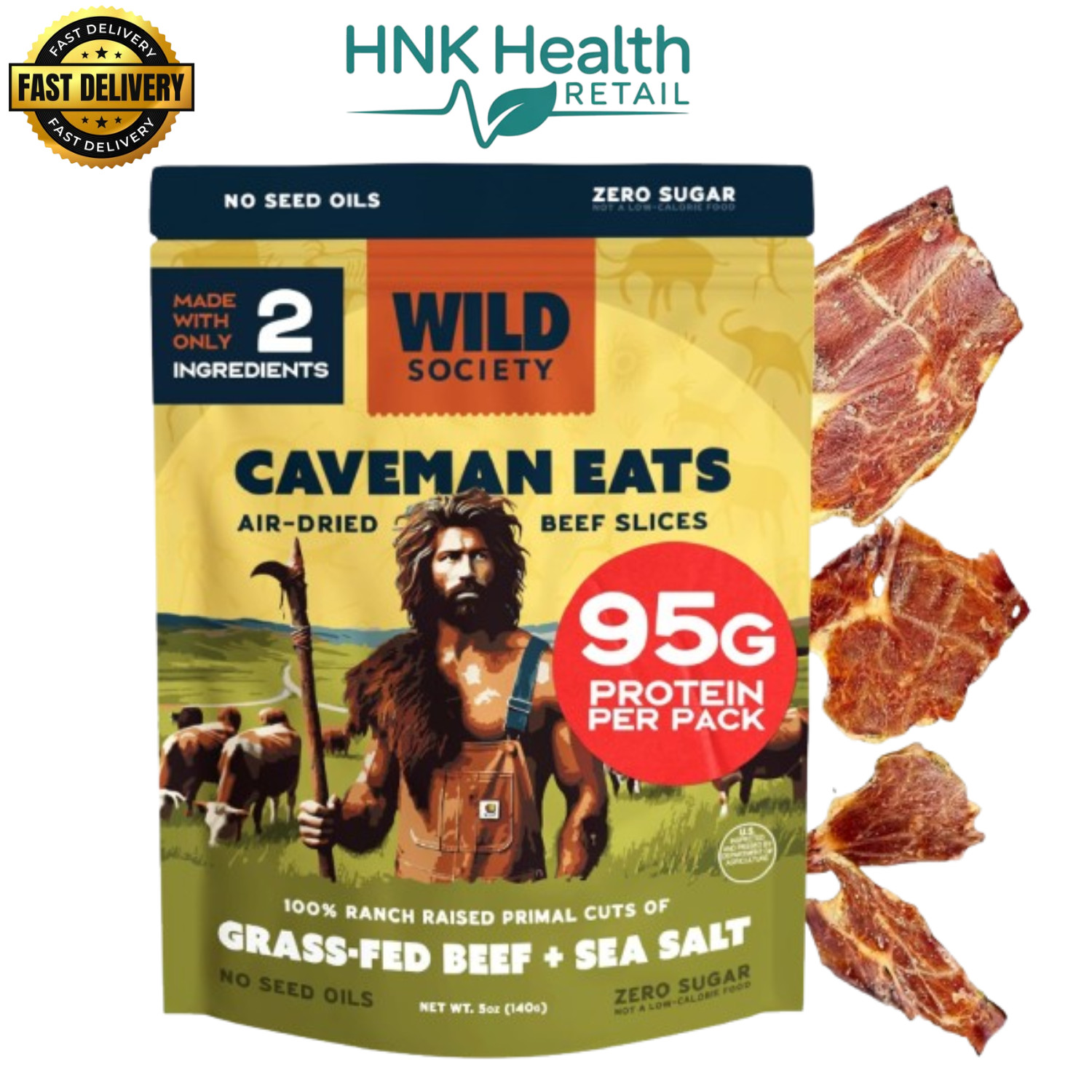 Wild Society Caveman Eats Grass Fed Ribeye Steak Slices Steak & Salt | 5 oz