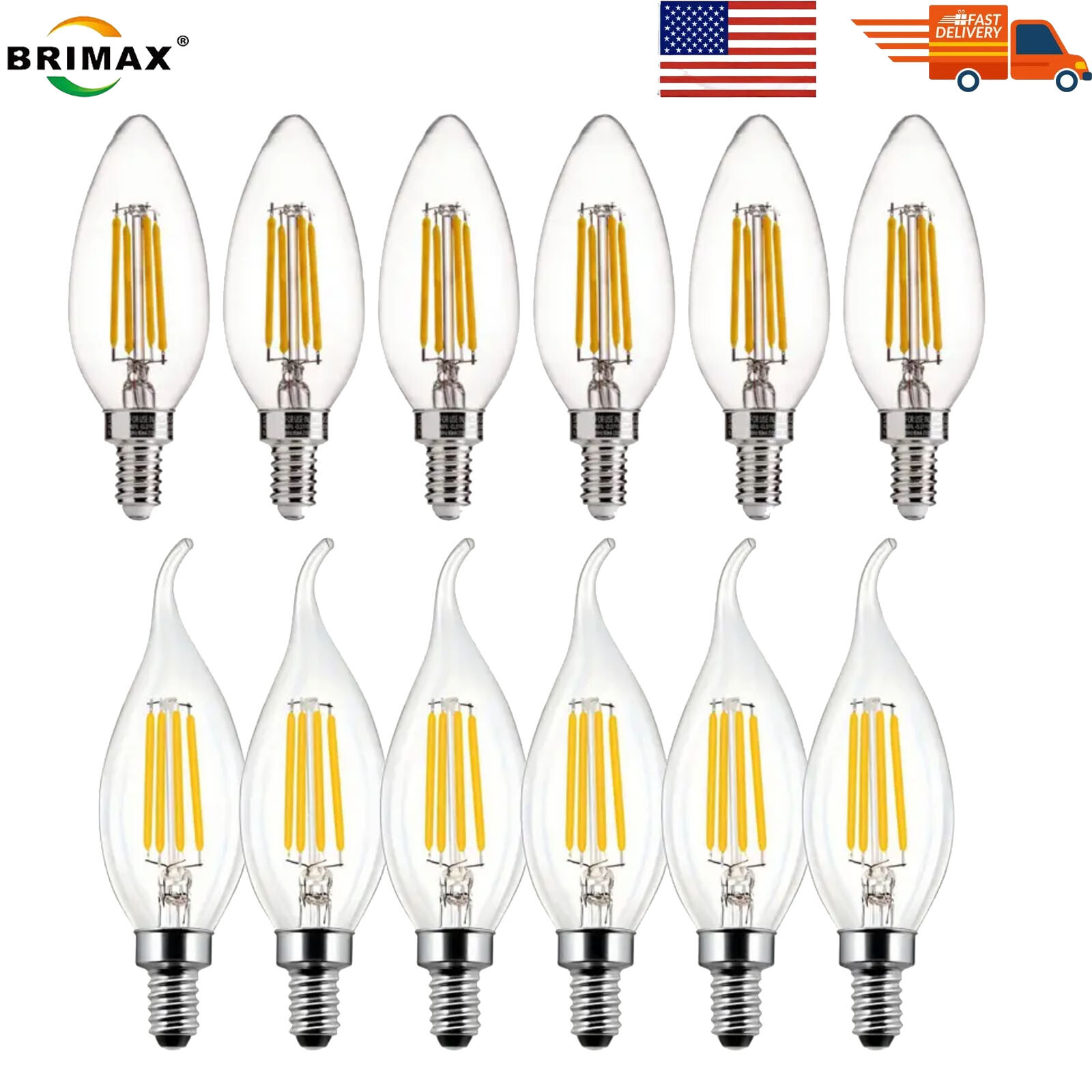 BRIMAX Dimmable E12 Candle LED Light Bulbs Replacement Vintage Chandelier Bulbs