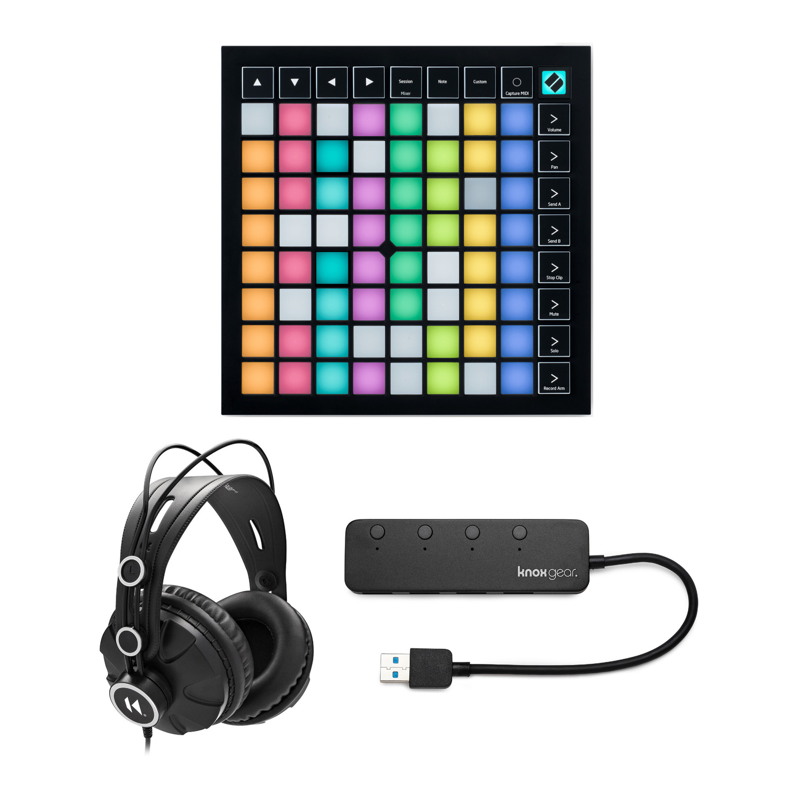 Novation Launchpad X Grid Controller Headphones Port USB Hub Bundle