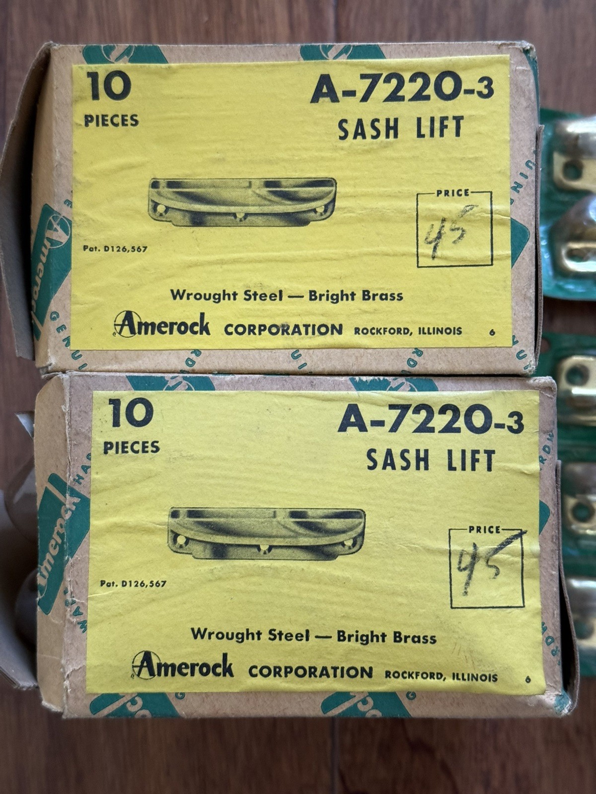 30 NOS Amerock A-7220-3 Wrought Steel Window Sash Lift Handles - Bright Brass