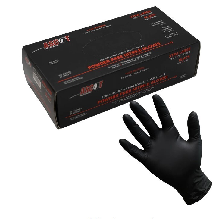 2 PACK $8 A PIECE XLARGE 4.5MIL BLACK RUBBER NITRILE GLOVES (100/BX)
