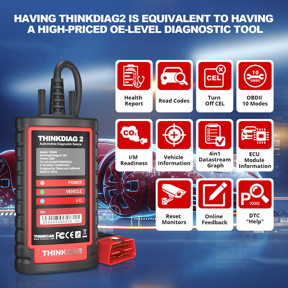 THINKDIAG 2 Bidirectional Car OBD2 Scanner Diagnostic Tool Code Reader All Free