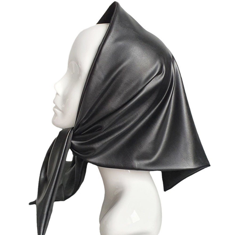 Black Faux Leather Scarf Bandana Head Cover Triangle Hair Scarf Fashion