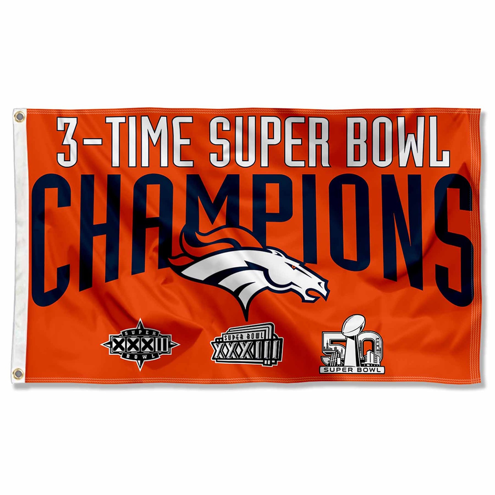Denver Broncos 3 Time Super Bowl Champs Flag and Banner