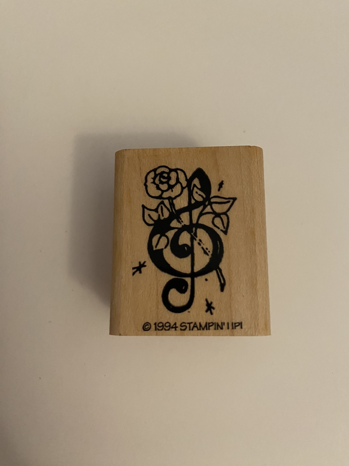 Stampin Up! 1994 Treble Clef Rose Music Wood Mounted Rubber Stamp RS72