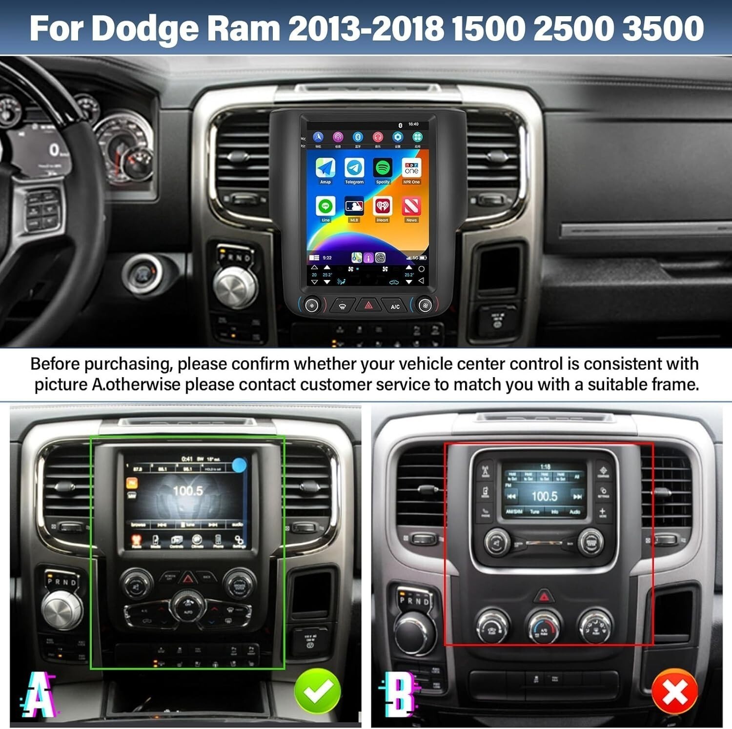 9.7" 64GB Android 13 Car Radio Stereo Carplay GPS Navi For Dodge RAM 2013-2018