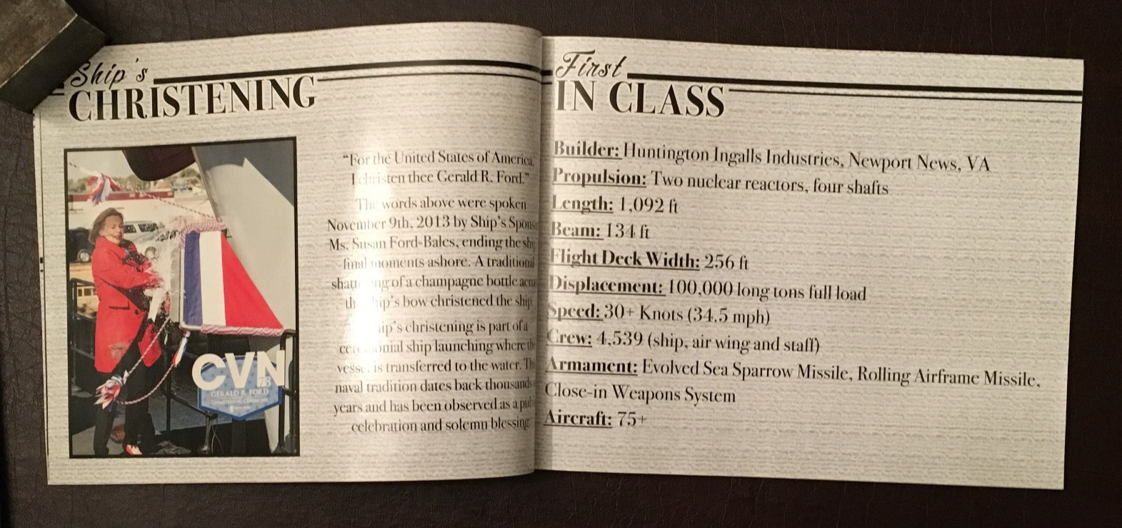 USS GERALD R. FORD (CVN 78) - OFFICIAL COMMISSIONING CEREMONY BOOKLET - 2017