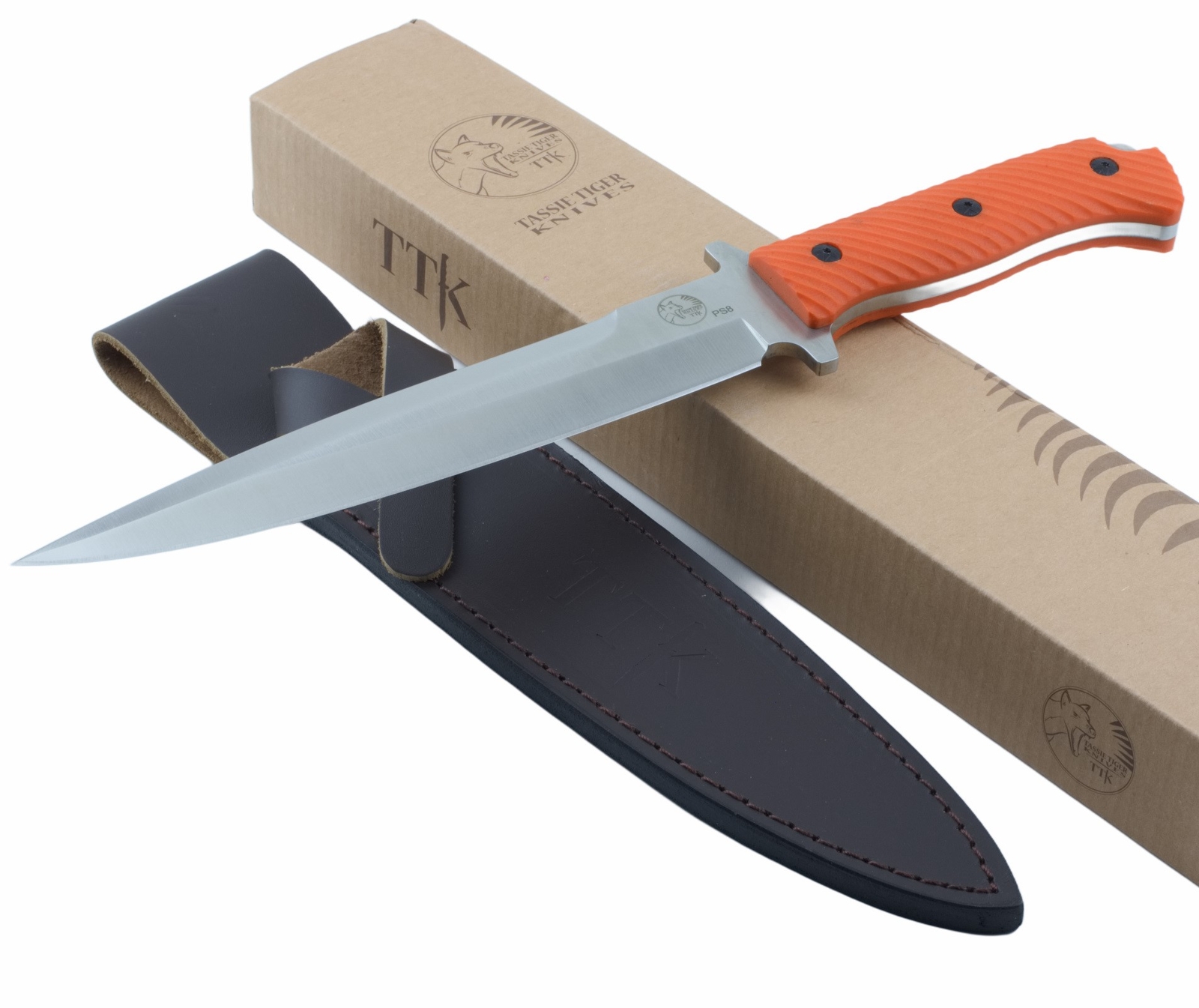 Tassie Tiger P8 Pig Sticker Hunting Fixed Blade Bowie Knife Orange G10 Handle