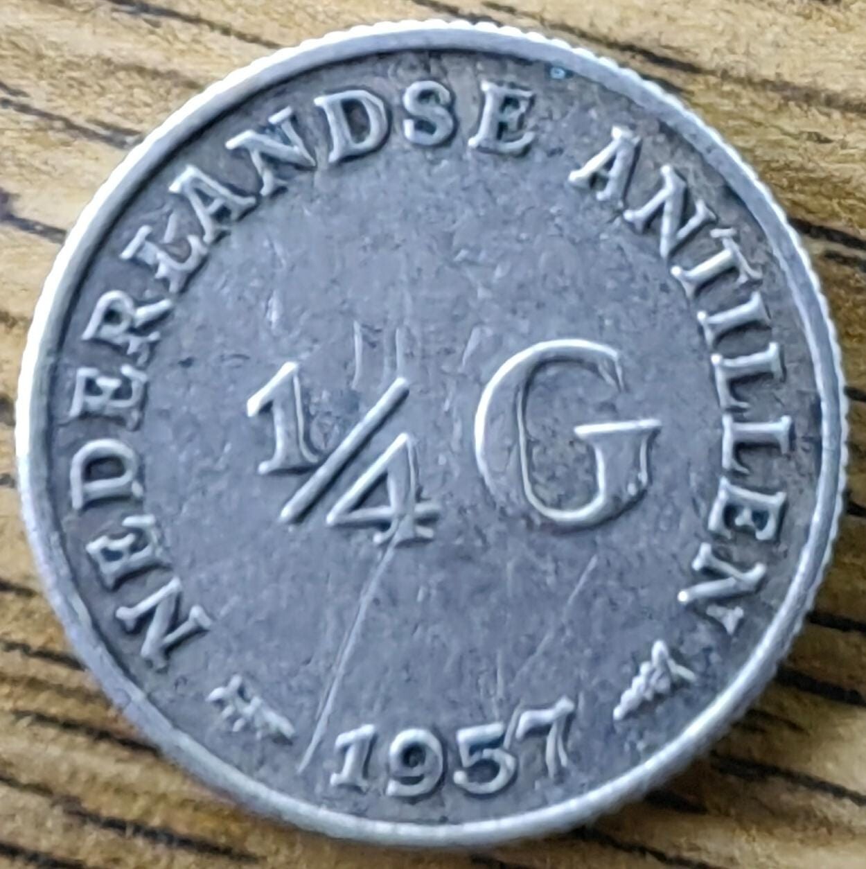 Moneda de plata de antillas Holandesas de 1/4 de gulden 1957