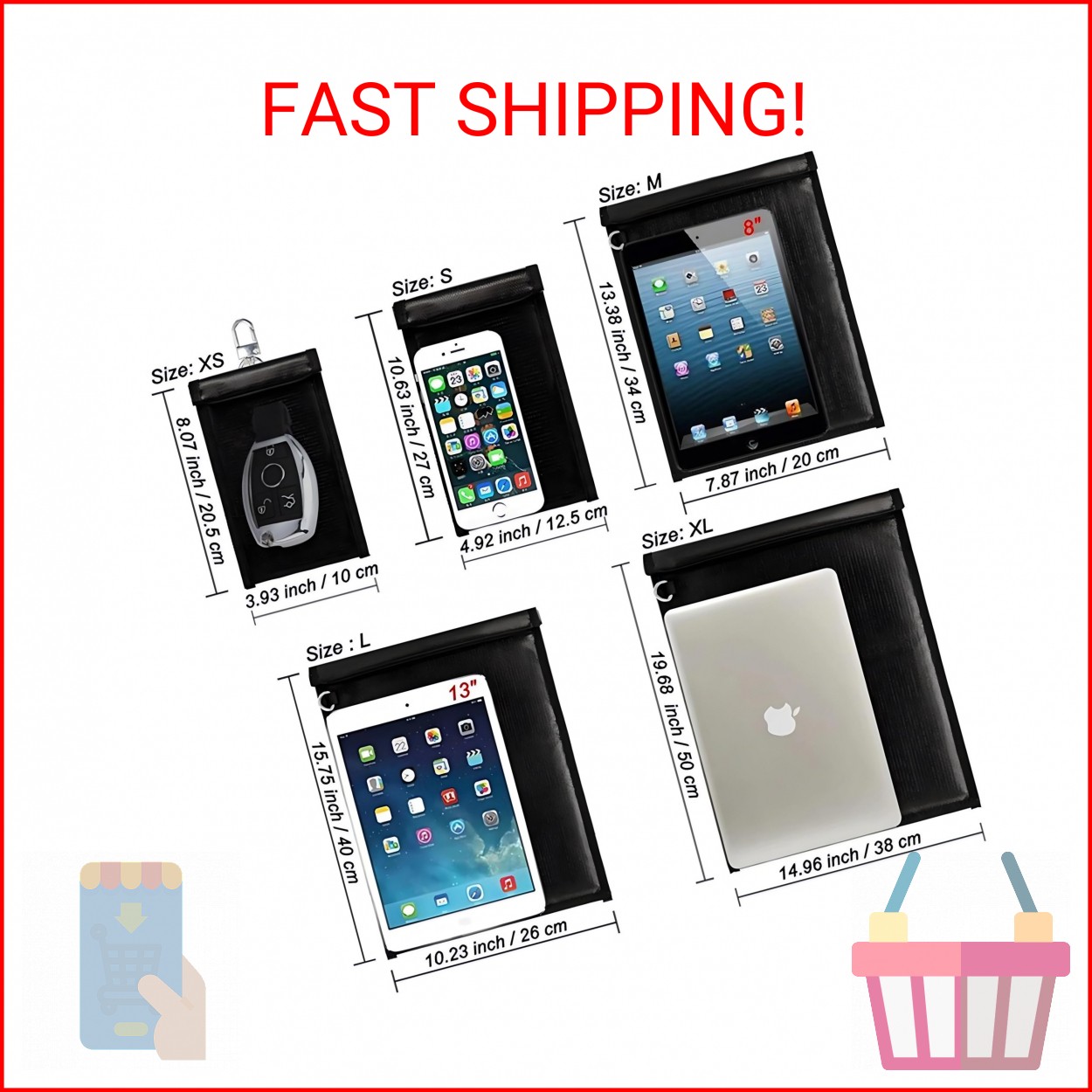 5 Pack Faraday Bags Emp Proof, Extra Large Faraday Bag Included, Suitable for Ph