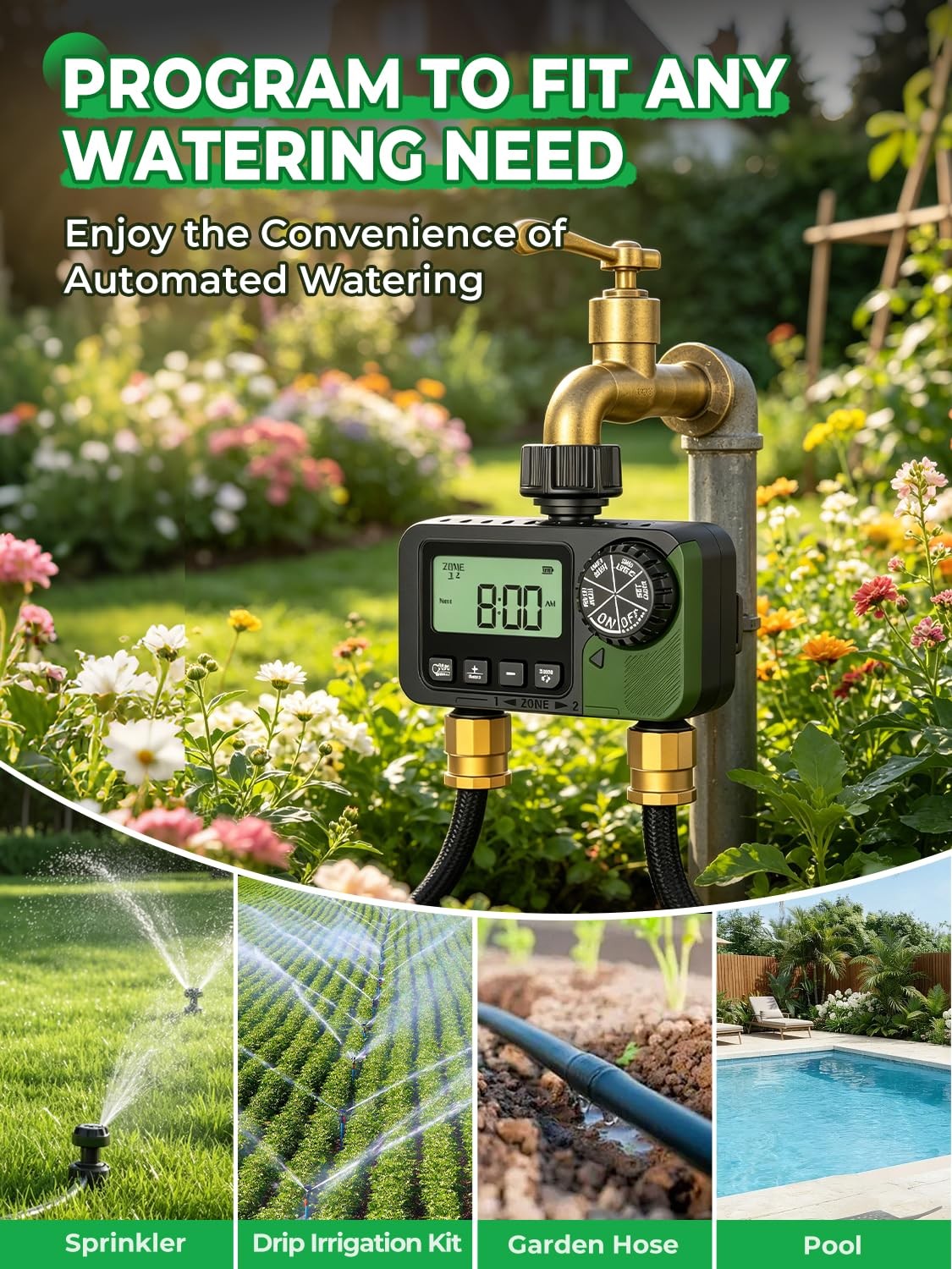Ggaqhlk Sprinkler Timer 2 Outlets Programmable Water Hose Timer Rain
