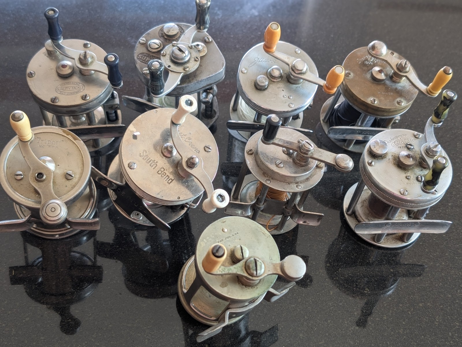 Lot Of 9 Vintage/Antique Fishing Reels, Meek&Sons, Shakespeare, South Bend Etc