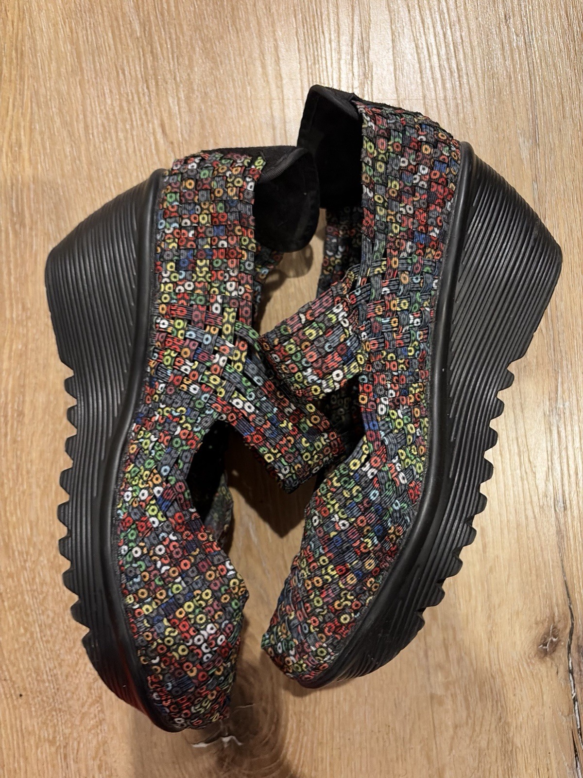 Bernie Mev Platform Mary Jane Shoes Multi Colored Woven Chunky Heel Size 8/8.5