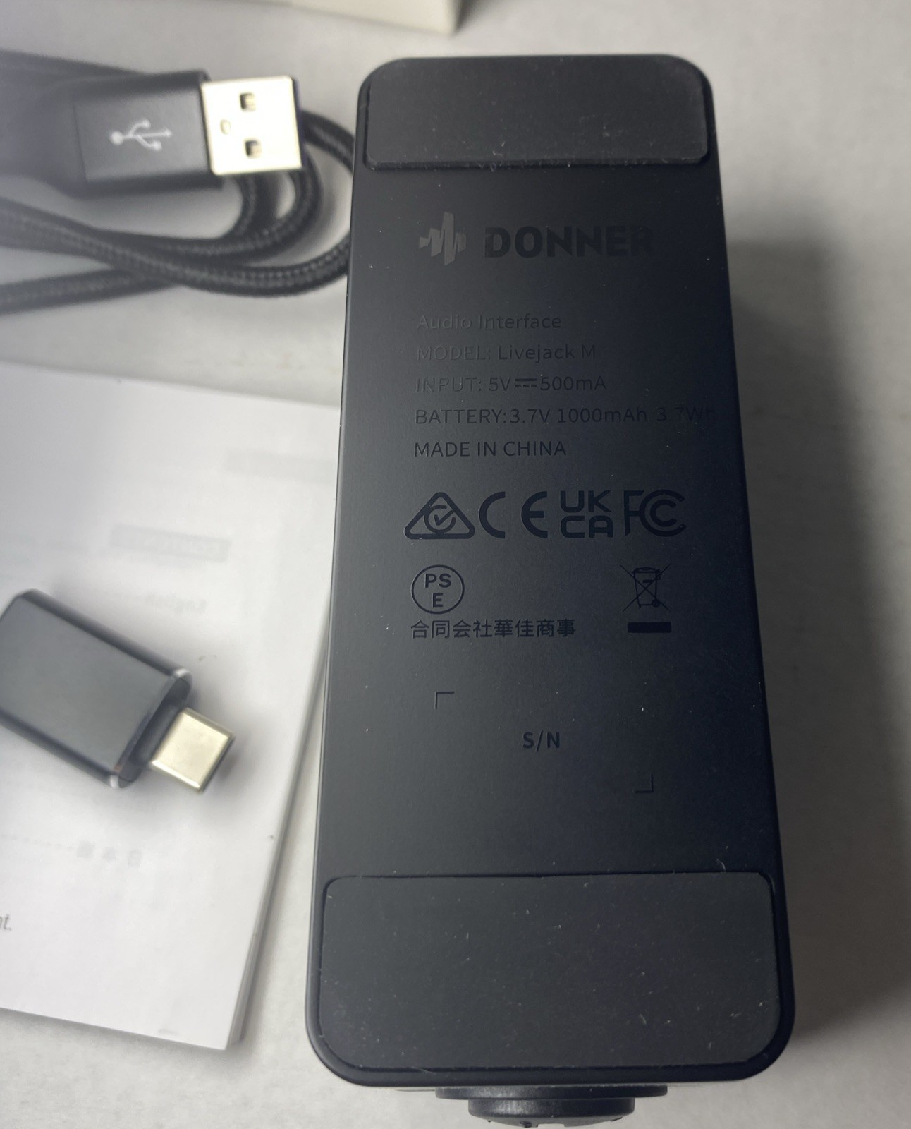 Donner Livejack M Grey 3.7V 1000mAh Battery USB C Charging Audio Interface