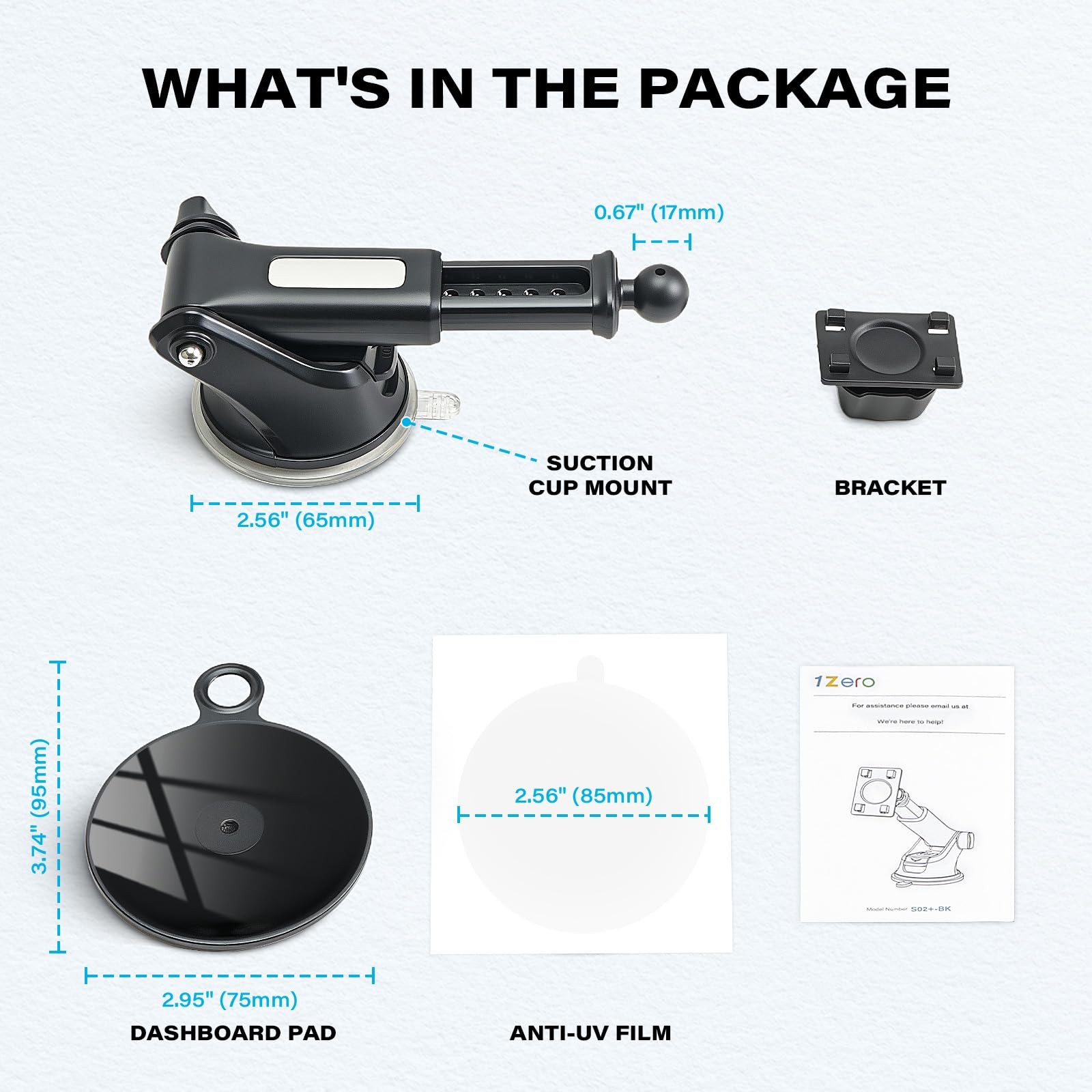 1Zero Replacement CarPlay Suction Mount with Extension Arm for 7-11 Inch