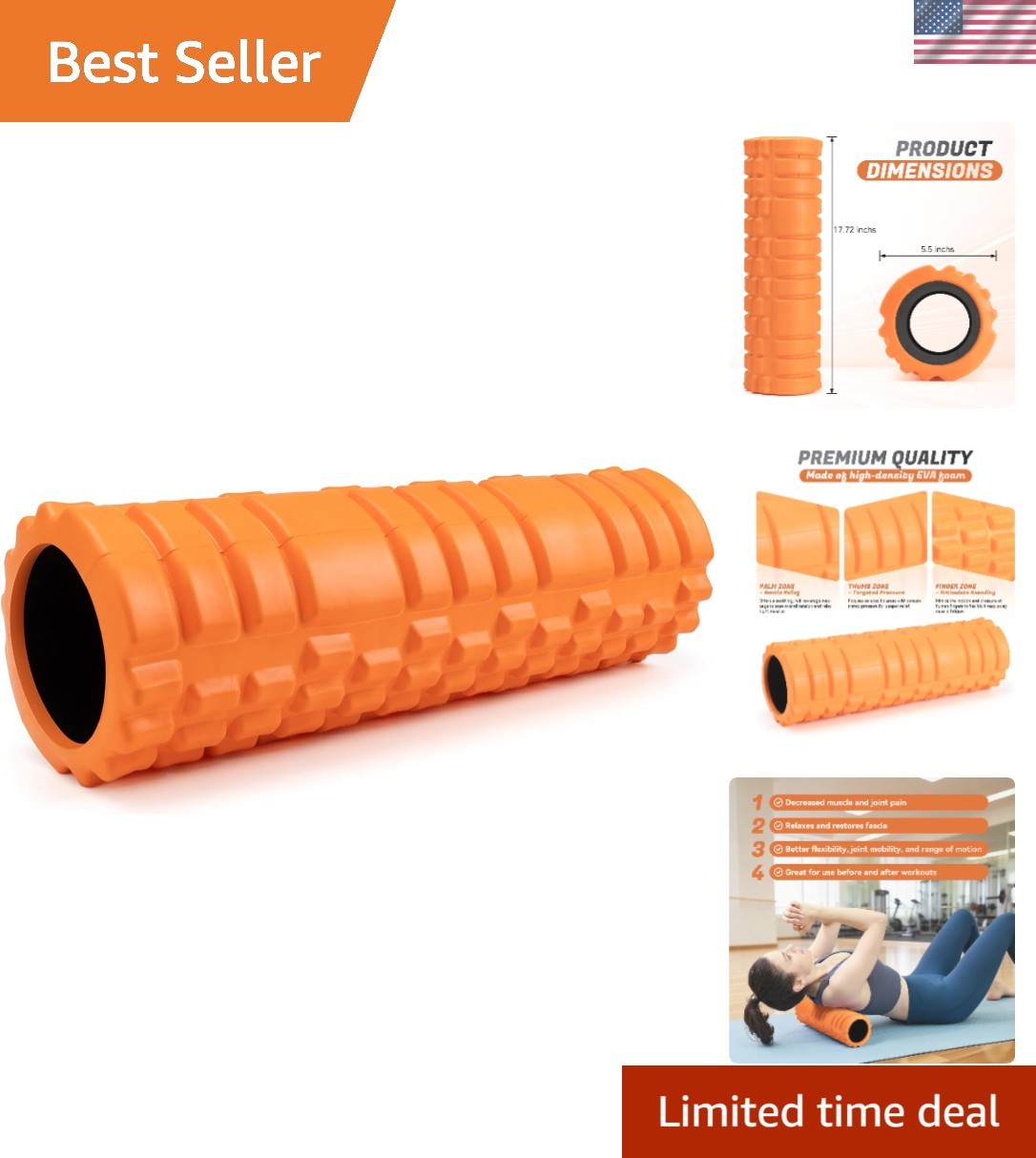 18-Inch Trigger Point Foam Roller - Deep Tissue Massager for Ultimate Recovery