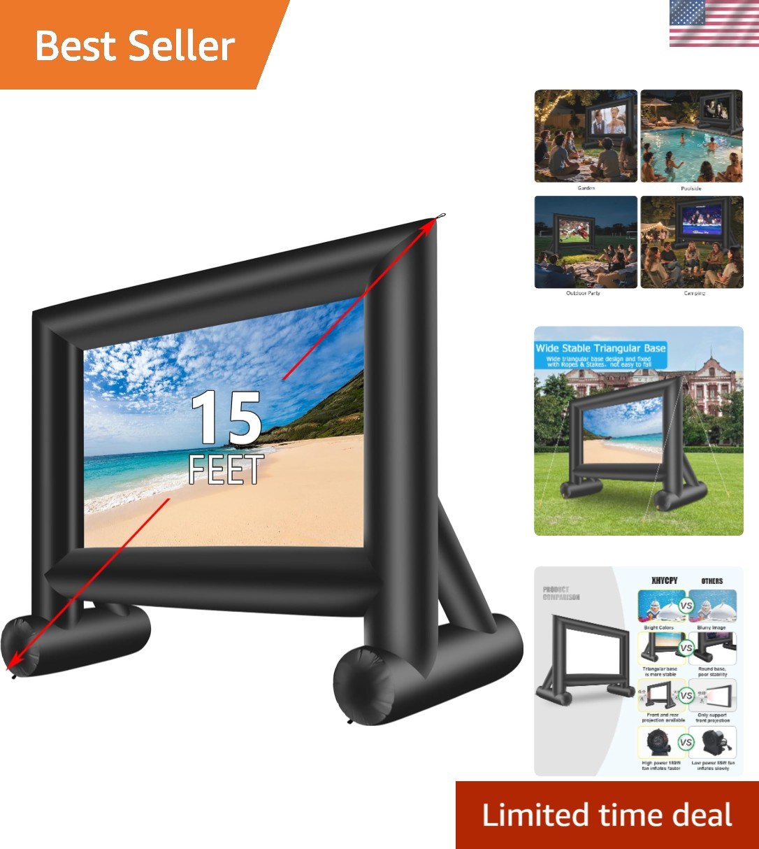 15ft Inflatable Movie Screen with Air Blower - Perfect for Outdoor Fun