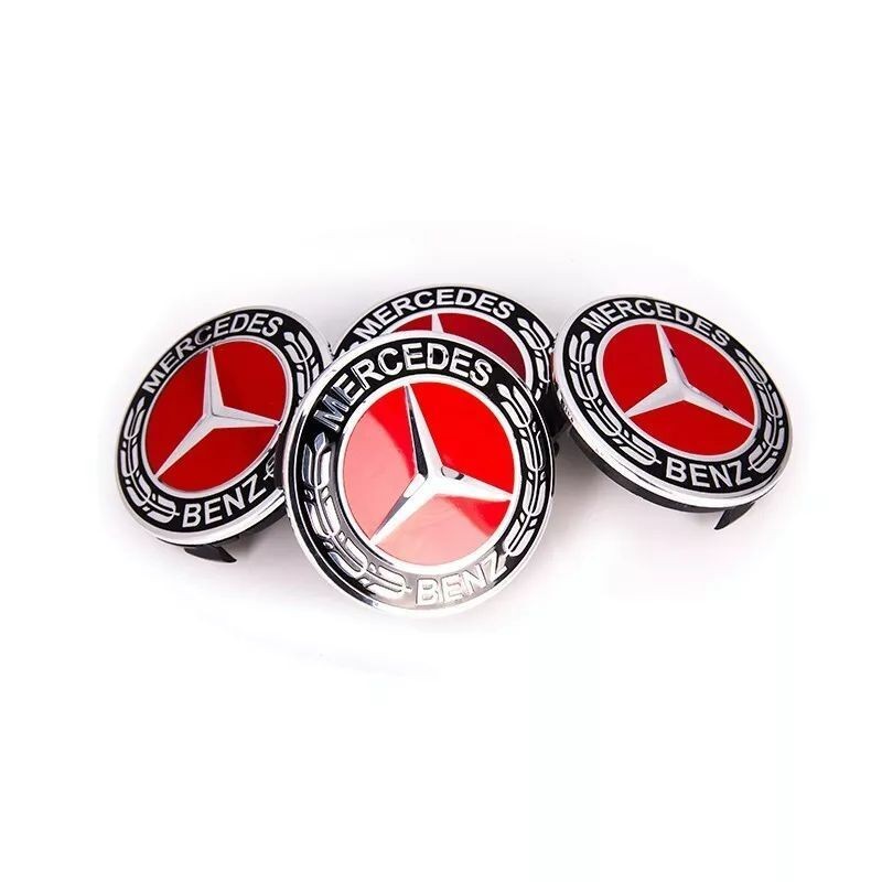 For 4X Mercede  Benz Classic RED Wheel Rim Cover HubCaps Emblem 75MM Badge