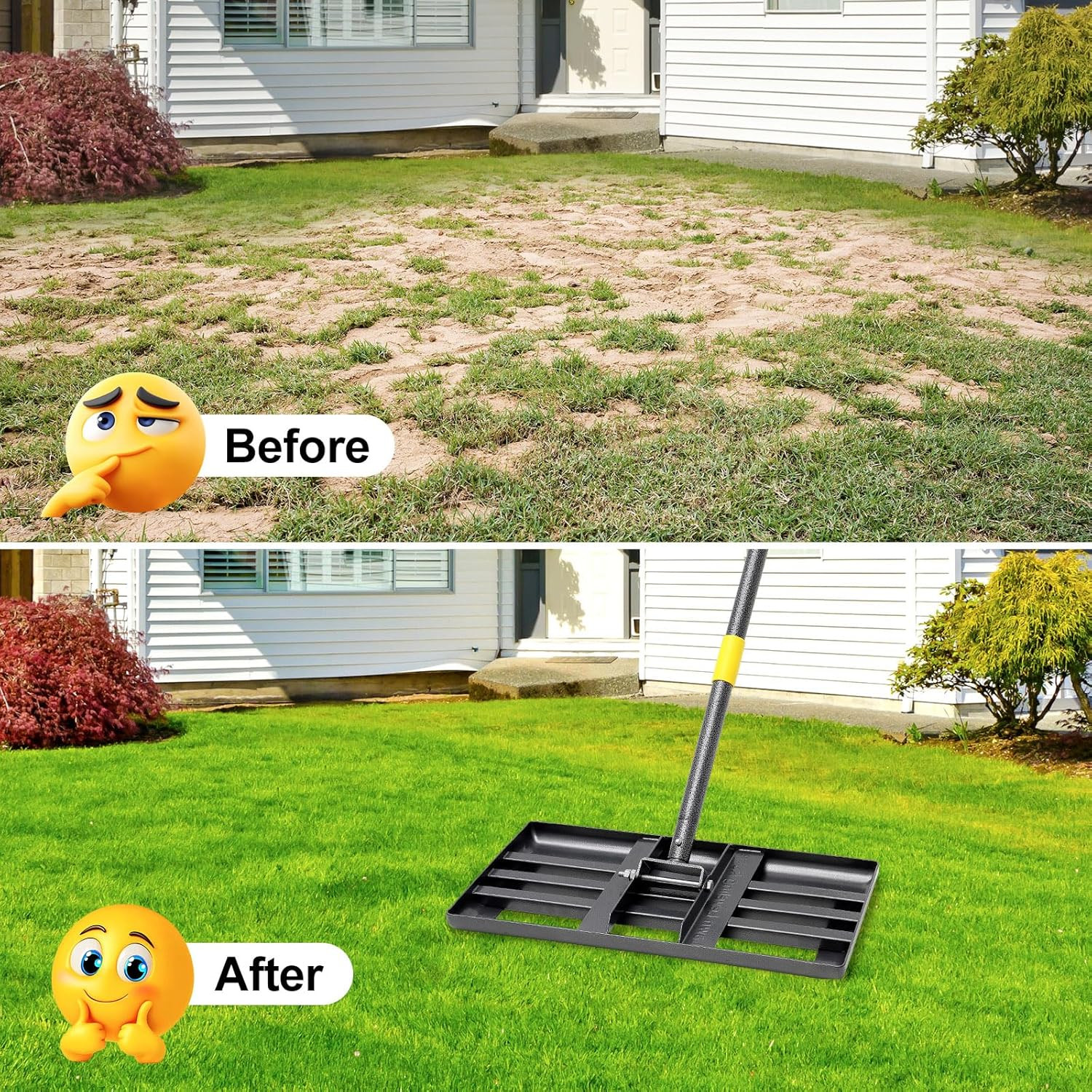 Lawn Leveling Rake, 60 Inch Adjustable Long Handle Leveling Rake, Black Heavy Du