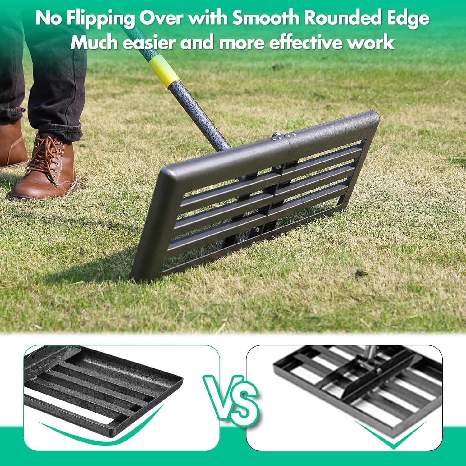 Compact & Versatile Lawn Level Rake with 56 Inch Adjustable Long Handle Design