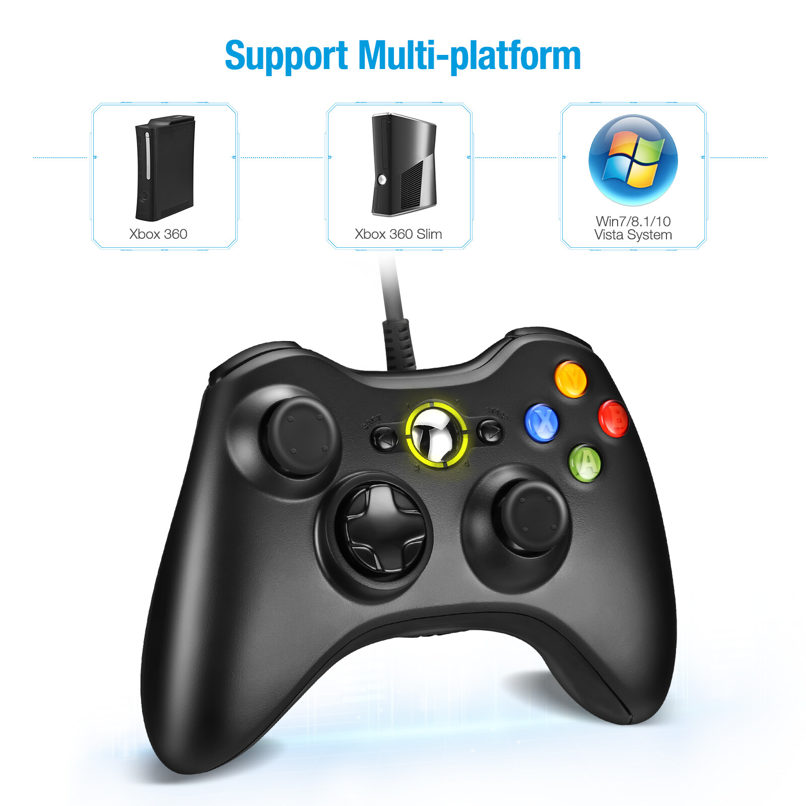 Wired Controller USB For PC Compatible With Xbox 360 / Windows 7 8 10 11 Gamepad