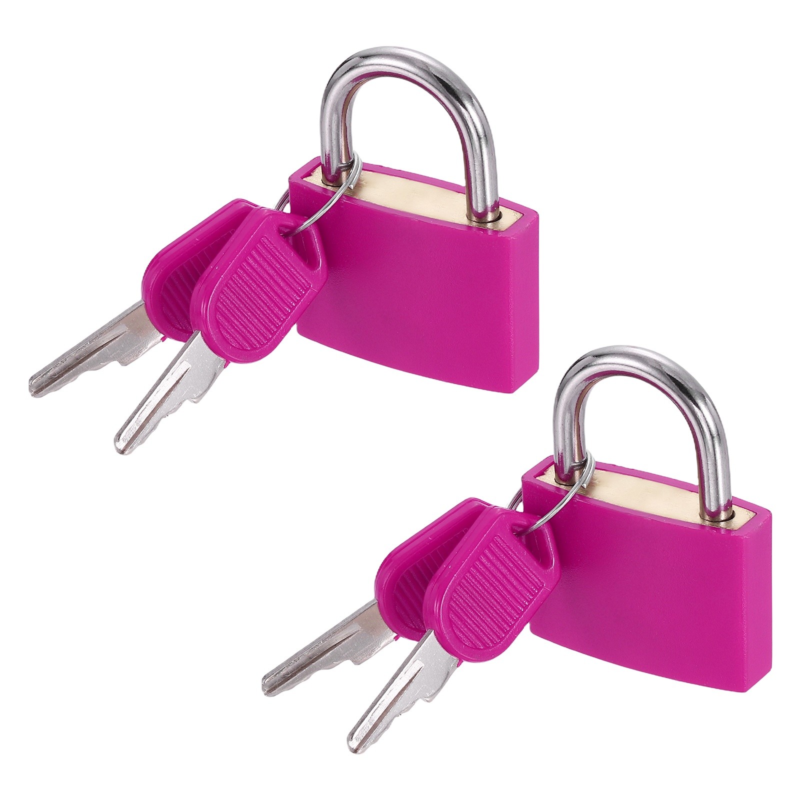 2Pcs 1-3/16" 1.7" Length Keyed Padlock ABS Covered Brass Luggage Lock Rose Red