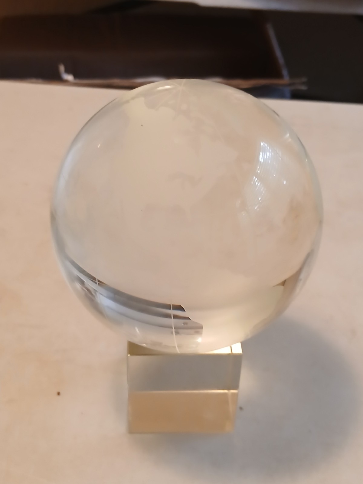 Vintage SOLID CRYSTAL WORLD GLOBE SPINNER WITH BASE